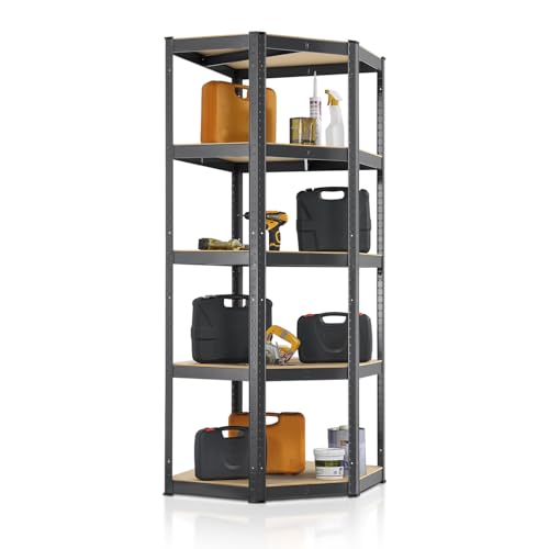 Juskys Étagère d'angle de Stockage Corner Basic 180x70x40-70 cm (HxlxP) | 875 kg | 5 Planches| Métal galvanisé | pour Charges Lourdes étagère emboîtable...