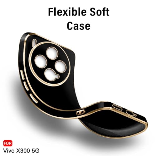 Image of TheGiftKart Luxurious Golden-Plated Back Cover Case for Vivo X300 5G | Raised Lips for Camera & Screen Protection | Shockproof Design | Stylish Back Cover Case for Vivo X300 5G (TPU, Black)