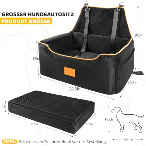 GL GLENSLAVE Hundesitz für große/mittlere Hund, Hundeerhöhungssitz für Hunde unter 25kg oder 2 kleine Hunde, abnehmbar und waschbar Hundesitz mit dicken Kissen und Aufbewahrungstaschen(schwarz)