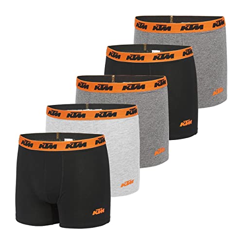 KTM by Freegun Caleçon Homme Coton, Boxer Homme, Peaux-sensibles, Confortable et Maintien Anti-Glisse (Lot de 5), Noir, Gris, Orange, Taille XL