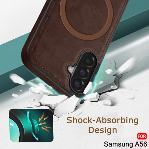 Image of TheGiftKart Genuine Leather Finish Back Cover Case for Samsung Galaxy A56 5G | Shockproof Design | Raised Edges for Camera & Screen Protection | Stunning Minimalist Design (MagSafe Compatible, Brown)