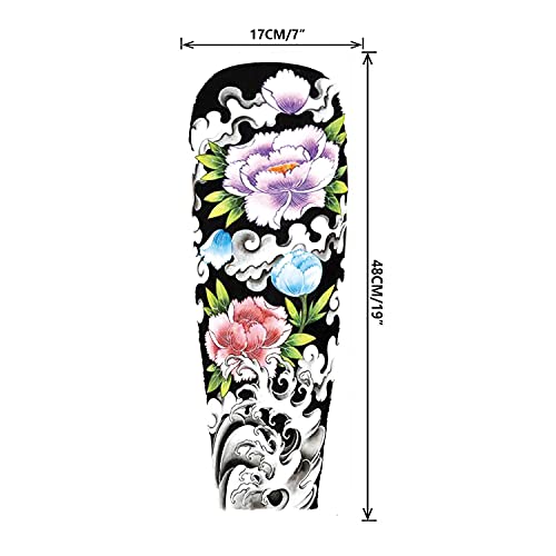 Oehok Temporary Tattoos, Extra Large Full Arm Fake Tattoos, Cool Waterproof Tattoo Stickers, Body/Leg/Arm Makeup Lasting Tattoos Sleeve For Adult/Man/Women/Girl, Fashion Black Waves Flowers 3D Realistic Temp Tattoo #TOP1