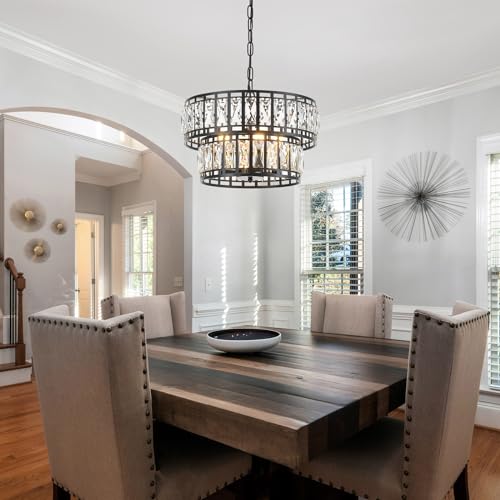 Dining-Room-Chandeliers-K9-Crystal-Black-Metal-Chandelier-Modern-2-Tier-Drum-Farmhouse-16in-Contemporary-Round-Light-Fixture-for-Bedroom-Entryway-Kitchen-Island-Living-Room