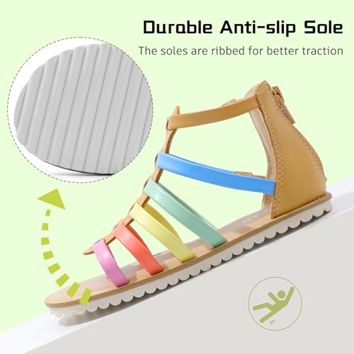 Image of MIXIN Girls Gladiator Sandals for Toddler /Little Kids Open Toe Cute Strappy Summer Flat Shoes with Zipper
