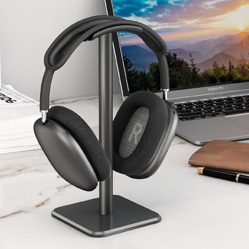 Headset Ständer, Headset Halterung, Gaming Kopfhörer Stander, Kopfhörerhalter Kopfhörerständer Ständer für Over Ear Kopfhörer Kopfhörer Haken mit Rutschfestem TPU-Silikon für Tisch Vitrine (Schwarz)