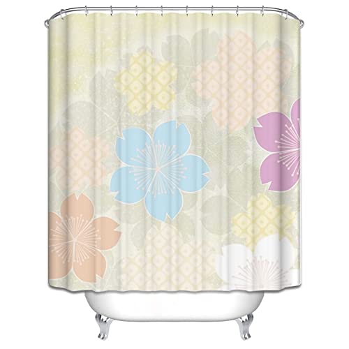 EHOMERY Duschvorhangaufhängung Duschrollo Mit Motiv Blume Duschvorhang Waschbar Duschrollo Halterung Polyester Rostfreie Ösen Und 12 Hakenringe, 160X180Cm