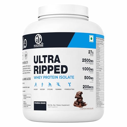 Image of MuscleTrail Pharma Grade Ultra Ripped Whey Protein Isolate Premium Protein for Men & Women 27g Protein per Serving Supports Muscle Growth Strength & Recovery L-Carnitine (2Kg,Dutch Chocolate)