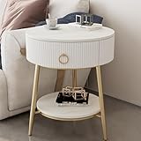 【Qualité durable】 : le plateau et l'étagère ouverte de cette table de chevet sont fabriqués en pierre naturelle marbrée de haute qualité, imperméable, résistante aux taches, durable et facile à nettoyer. Le matériau du côté rayé du tiroir est un panneau MDF. Et le bouton annulaire du tiroir est en alliage d'aluminium.