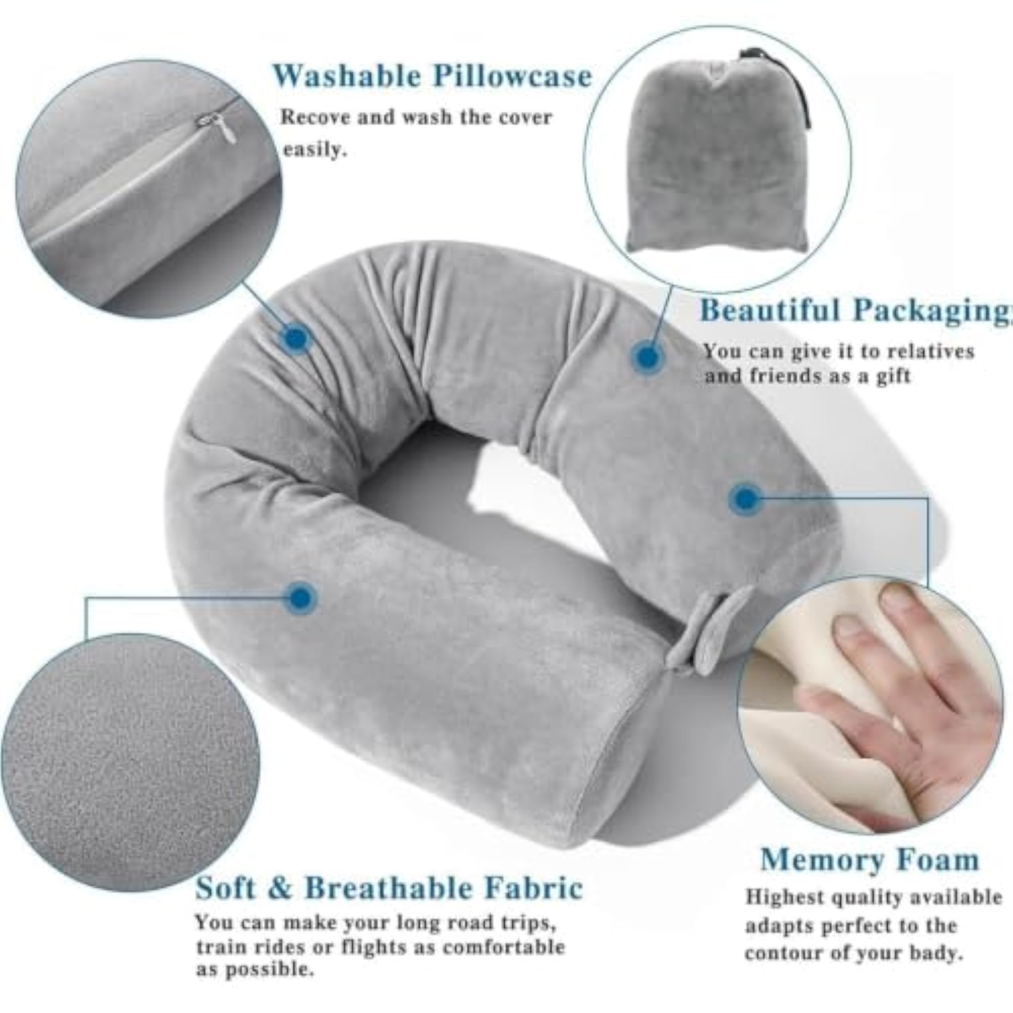 Memory Foam Travel Neck Pillow, Flexible Support