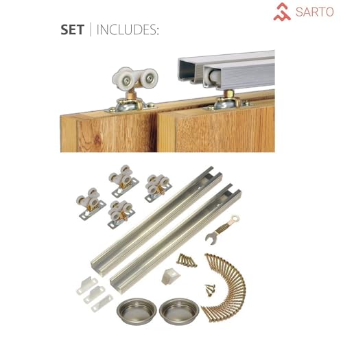 Image of Sartodoors Interior Door 3094 Closet Bypass Doors White with Black Opaque Glass Solid MDF Modern Design 56 x 96 in