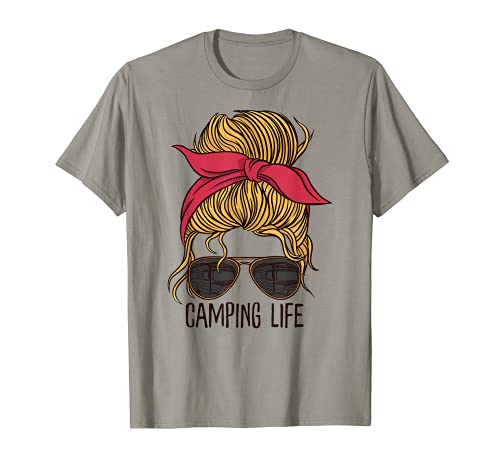 Camping Life - Mamá Camper - Moño desordenado al aire libre RV Camiseta
