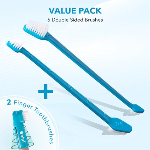 BOSHEL Dog Toothbrush Set - 8 Pack - 6 Long Handled Double-Sided Toothbrushes & 2 Dog Finger Toothbrushes - Soft Nylon Bristle Dog Brushes - Oral Care Kit Keeps Your Large & Small, Dogs & Cats Healthy - Thumbnail 2