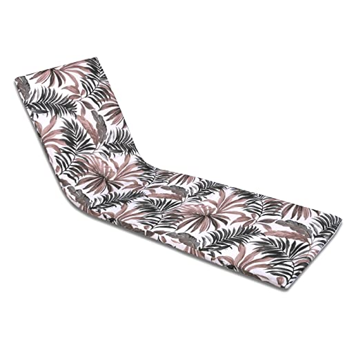 MERCURY TEXTIL  Cojín para Tumbona Estampado o Liso de Exterior o Interior, Cómodo, Lavable y Elegante. Ideal para Jardín, Piscina, Playa, Terraza y Balcón. (180x50cm, Hojas Marrón)