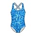 Shin Fashion Girls One Piece Swimsuit Cross Back Blue Surface Water Summer Swimwear for Kids Holiday Vacation 9-10 Years