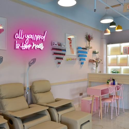 Image of WLHOPE All You Need is Nails Neon Sign - Pink LED Signs with USB Connectivity for Bedroom, Home Bar, Girls Room, Beauty Shop, Nails Room - Gift for Girls