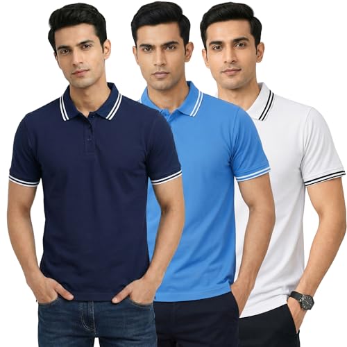 Image of Hangout Hub Hybrid Men's Polycotton Polo T-Shirt | Solid Finish | 260 GSM Premium Fabric | Half Sleeve Collared Neck | Regular Fit | Casual & Office Wear | Set of 1, 2 & 3