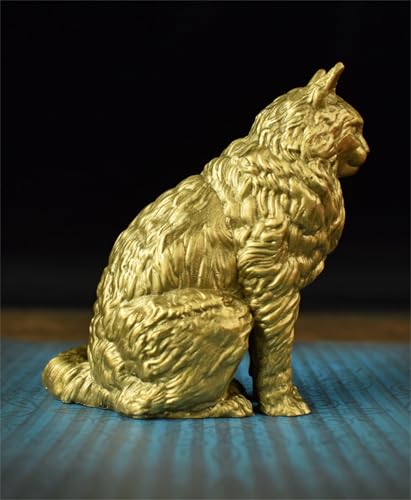 Statue chat Maine Coon assis décoration maison figurine sculpture dorée AMITD luxe
