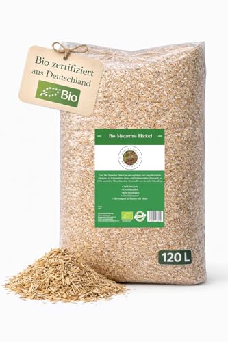 MISCANTHUS WIEDEMANN | 120 Liter Ballen Bio Miscanthus Gartenmulch | Umweltfreundlicher Mulch für Gartenbeete und Gartengestaltung | Alternative zu Rindenmulch und Hackschnitzel