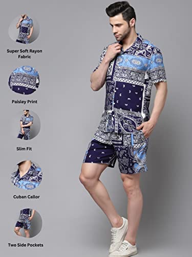 Image of Rigo Printed Co-Ord Set for Men's | Casual Shirt & Shorts Night Suit Set | Lounge-wear Nightdress Pajama Set for Men's | Night Wear, Beach Wear, Vacation Wear Outfit