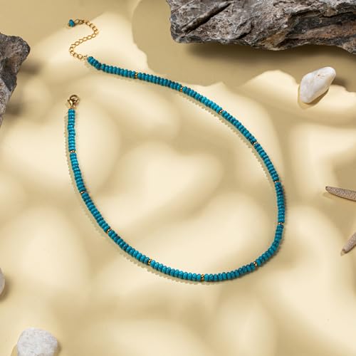 Boho Beaded Choker Necklace for Women, Dainty Natrue Stone Beads Choker Gold-color Plated beads Surfer Necklaces Summer Beach Handmade Jewelry 5