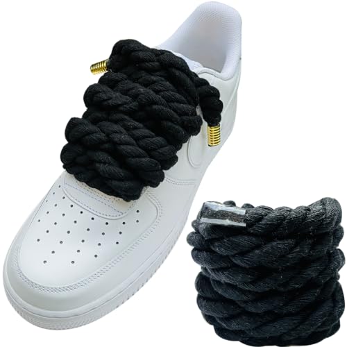Lopau Thick Rope Shoe Laces for Air Force 1 Sneakers, Chunky Fat Rope Laces for Dunks,AF1,Air Jordan Shoes, Replacement Jumbo Shoelaces Strings for DIY Custom Accessories(Black)