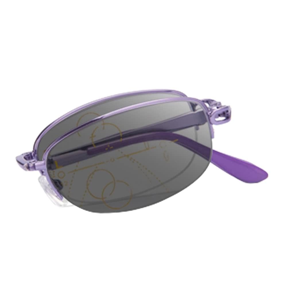 FREAZE Faltbar Sonnenbrille Photochrome Lesebrillen Kompakt Tragbare Lesebrille Progressive Multifokus Ultraleicht Computer Brille Für Damen Herren 1.0-3.5 (Color : Purple, Size : 3.0X)