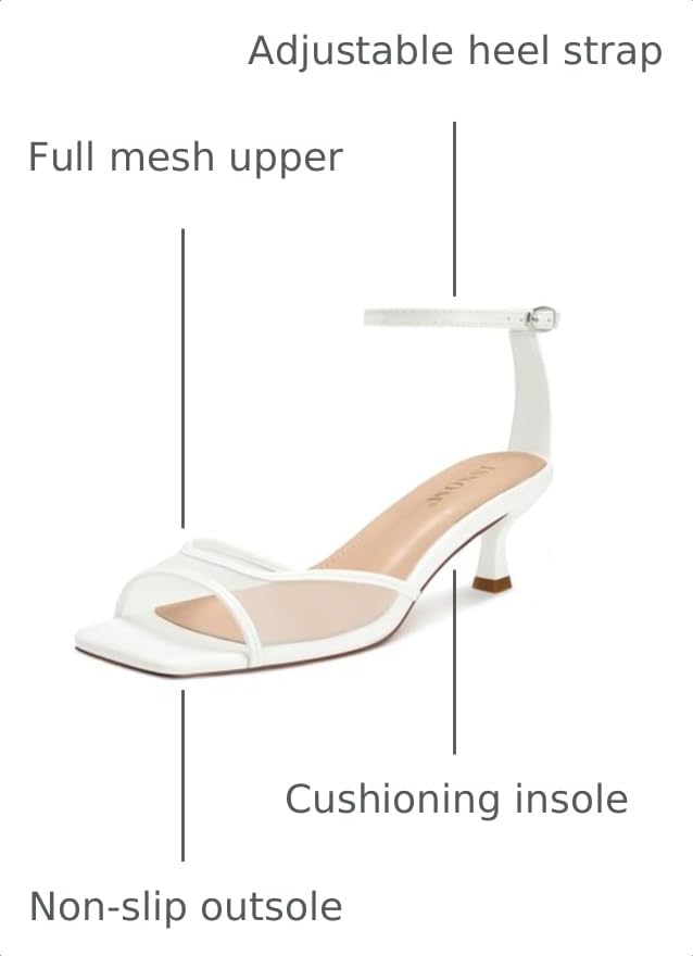 Image of ISNOM Women's Mesh Square Toe Kitten Heel Sandals Ankle Strap Dress Shoes | Kitten Heels with Mesh Upper, Square Toe, Low Heels Comfort Design, Stylish Dress Sandals for Daily Wear