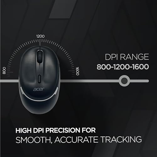 Image of Acer Fusion Wireless Keyboard and Mouse Combo, Durable Stylish Design, 2.4GHz Nano Receiver, 10m Range, Indian Rupee Key, Adjustable DPI (800 /1200 /1600), Compatible with Windows & Mac (Black & Silver)