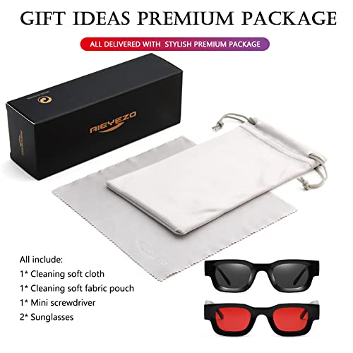 Image of AIEYEZO Modern Thick Rectangle Sunglasses for Women Men 90s Retro Chunky Square Polarized Sun Glasses UV400 Protection