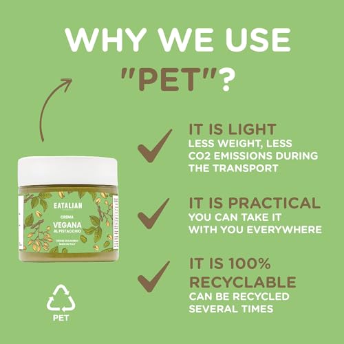EATALIAN by AMZ BETTER Vegan Pistachio Cream, Delicious Vegan Spreadable Cream, Ideal on Bread, Perfect with Ice Cream, For Cake Decoration and for Dubai Chocolate, 200g Made in Italy