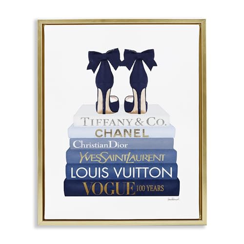 Image of Glam Heels Bookstack Fashion, 24 x 30 Inch Canvas in Floater Frame | Stupell Industries . By Amanda Greenwood . Ready to hang once unboxed . Chic gift for home decor . Made in USA