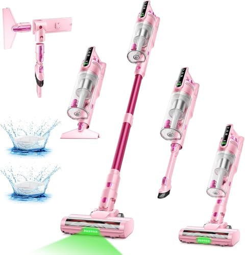 Image of Trucozie Cordless Vacuum Cleaner, Self-Standing Lightweight Stick Vacuum with 50 mins Runtime, Powerful Suction, Anti-Tangle Wireless Vacuum for Home, Hardwood Floor, Carpet, Pet Hair, Pink
