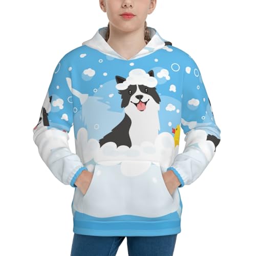 Collie in Bathtub Kids Pullover Hoodies Boys Sweatshirts Girls Athletic Clothes with Pocket