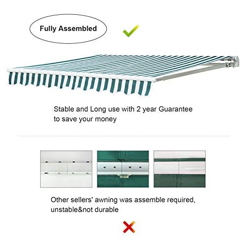 Diensweek Patio Awning Retractable 12'x10', Fully Assembled Manual