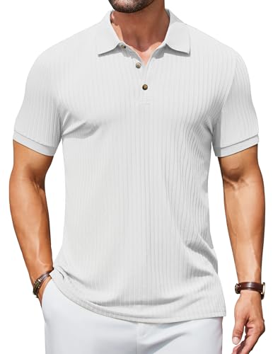Polo texturé blanc homme Coofandy en taille M coupe ajustée