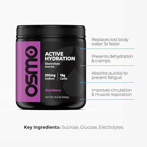 Image of Osmo Active Hydration Electrolyte Powder (20 Servings) - Includes Sodium, Magnesium, Potassium, Carbs & Vitamins, Cane Sugar - All Natural, 3X Faster Hydration, Boosts Power & Endurance, Black Berry