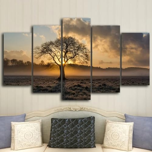 Décoration murale pour salon moderne représentant un lever du soleil lumineux