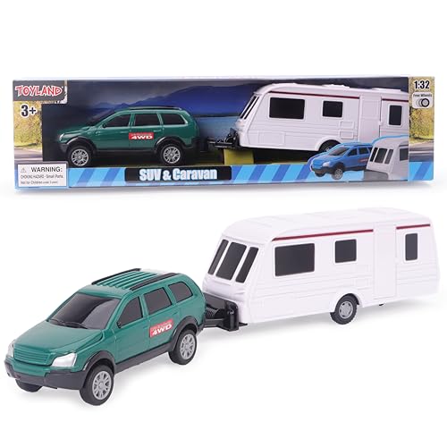 Toyland Ensemble de Voiture et Caravane en a Tirer - échelle 1:32 (Vert)