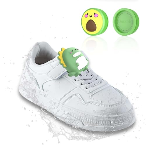 [2Pcs] BIQIRE Kids Air Tag Holder for Shoes, Cute Cartoon Hidden Air Tag Holder for Kids Waterproof Silicone AirTag Case for Children Shoelaces & Straps (Avocado & Dinosaur)