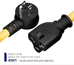(1.5Feet) Heavy Duty SJTW 12AWG Outdoor Waterproof Extension Switch Cord, in-Line On/Off Switch Extension Cord, IP57 Waterproof,Max.20A 125V 4-in-1 T-Blade Female.