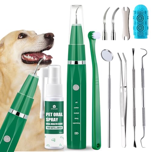 Dog Teeth Cleaning Kit with Pet Oral Spray Dog Dental Care Plaque Remover for Teeth Cleans and Relieves Tooth Sensitivity Universal for Dogs Cats Dark Green