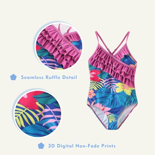 Image of Girls One Piece Swimsuits Hawaiian Ruffle Swimwear Beach Bathing Suit for Summer Vacation