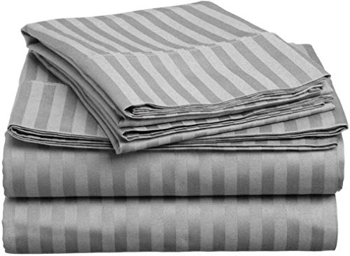 Tula Linen 1000 Hilos 100% algodón Egipcio Rayas Juego de Fundas de edredón y de Almohada de 260 x 240 cm + 4 Funda 50 x 90 cm Primera Calidad Color Gris Plateado Cover