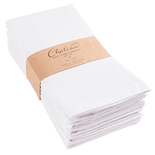 Chateau Easy-Care Cloth Dinner Napkins - Set of 12 Oversized (20 x 20 inches) (White)