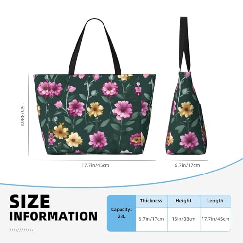 Beautiful purple flowers Printed beach travel bag, perfect for shopping bags, swimming pools, gyms, travel shopping, large capacity beach bag with zipper,4