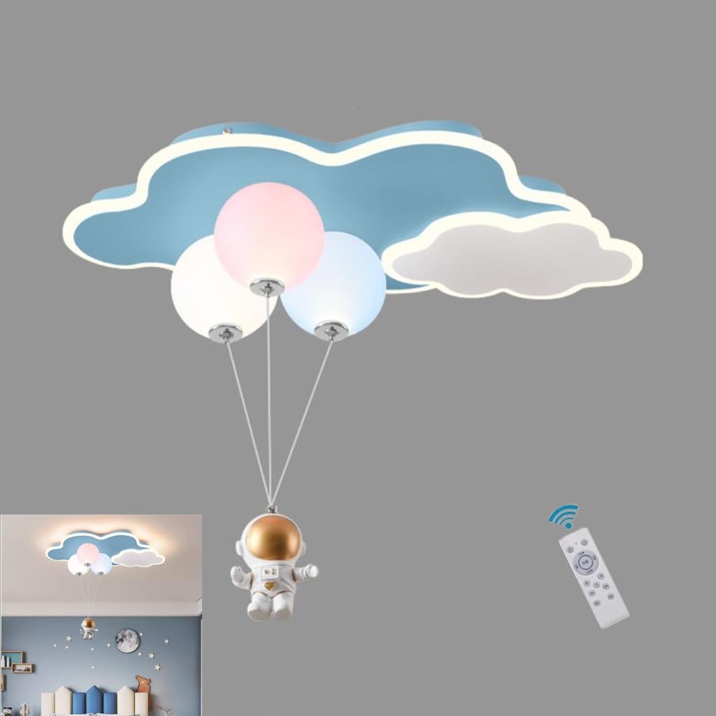 WJLL LED Children's Ceiling Lights Cloud/Astronaut Ceiling Lamps 52W Dimmable Remote Control Chandelier Acrylic Balloon Children's lamp Boy Girl Bedroom Dining Room Lighting Fixture L21.3'' Blue