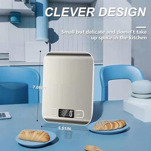 Food Scale, 11lb Kitchen Scale with 6 Units Tare Function & LCD Display, 0.05oz/1g Stainless Steel Digital Food Scale Grams and Ounces for Baking, Cooking, Dieting and Meal Prep (Batteries Included)