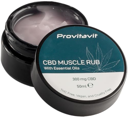 Provitavit CBD Muscle Rub - Joint and Muscle CBD Gel- with Essential Oils. 300 mg CBD per 50ml. Ease and Soothe Tired and Aching Joints and Muscles. No THC