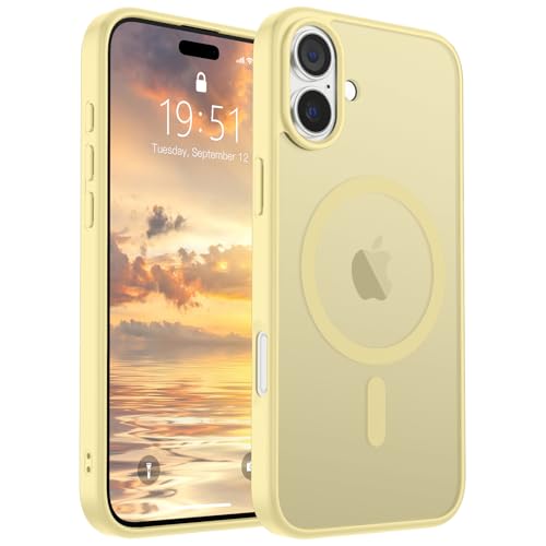 Image of SUPFINE Magnetic for iPhone 16 Plus Case (Compatible with MagSafe) (Military Grade Drop Protection) Slim Translucent Matte Shockproof with Anti-Fingerprint Phone Case,Buttercream Yellow