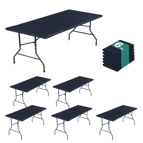 LUSHVIDA Fitted Rectangle Tablecloths for 6ft Tables 6 Packs Navy Blue